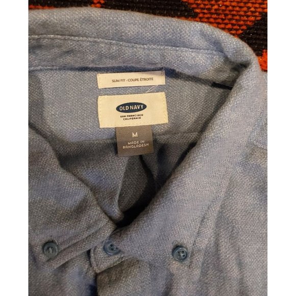 Old Navy Men's Super Soft Cotton Flannel Light Blue Slim Fit Shirt. Size Medium - Picture 5 of 11